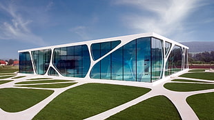 blue glass room concept, Leonardo Glass Cube, architecture, Germany, building HD wallpaper