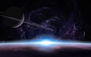 planet illustration, space, planet, digital art, planetary rings HD wallpaper