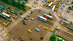 aerial photography of vehicles, street, traffic, tilt shift, city HD wallpaper