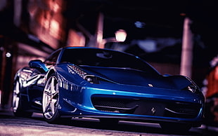 blue Ferrari 458 Italia HD wallpaper