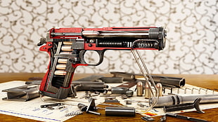 black and red semi-automatic pistol HD wallpaper