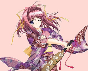 woman wears purple and red floral dress anime character HD wallpaper