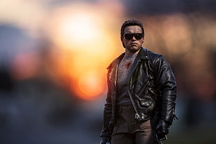 men's black leather jacket, toys, movies, Terminator, cyborg HD wallpaper
