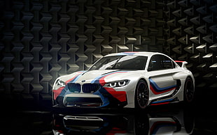 white, black, red, and blue BMW coupe HD wallpaper