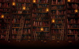 bookshelf filled with books, library, artwork, books HD wallpaper