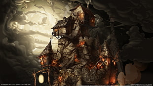 black and gray castle digital wallpaper, artwork, fantasy art