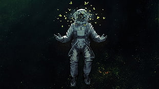 astronaut digital wallpaper, astronaut, butterfly, space, stars HD wallpaper
