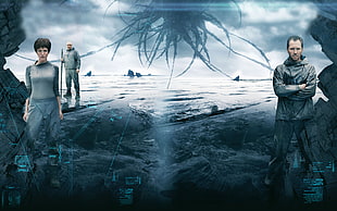 three people near bodies of water digital wallpaper HD wallpaper