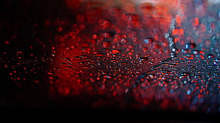 red and black abstract painting, rain, water drops, bokeh, depth of field HD wallpaper