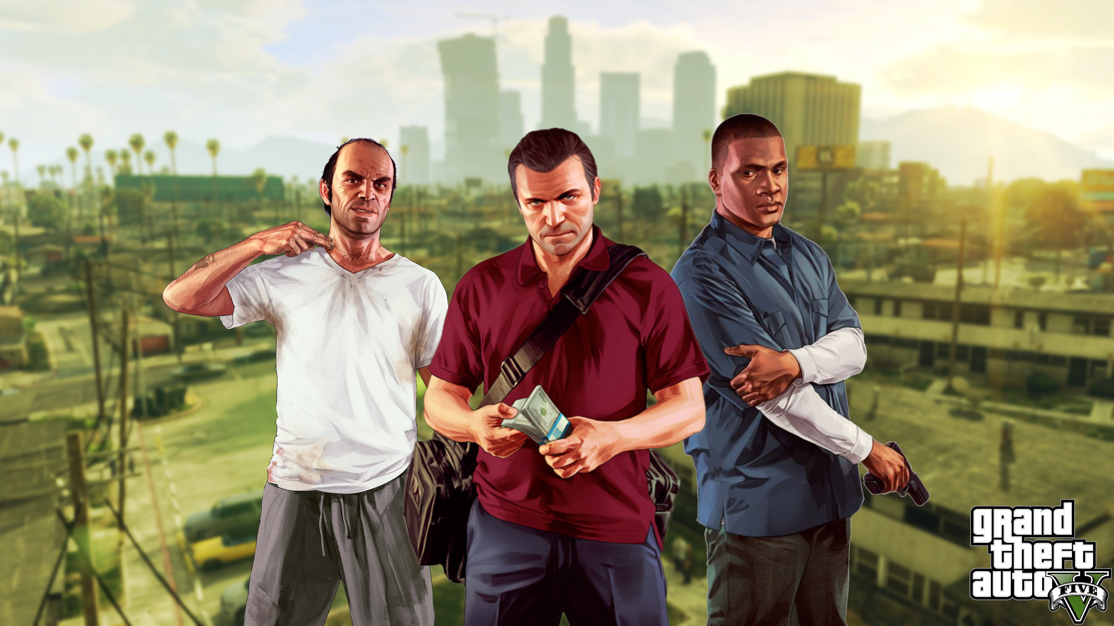 Grand Theft Auto 5 artwork, Grand Theft Auto V, Rockstar Games, digital art, video games