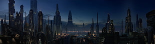 city wallpaper, multiple display, Star Wars, Coruscant HD wallpaper