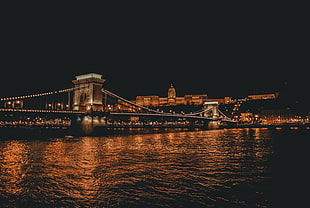bridge with lights, city, Budapest, Hungary, night HD wallpaper