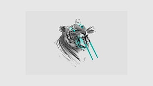 gray and teal tiger illustration, animals