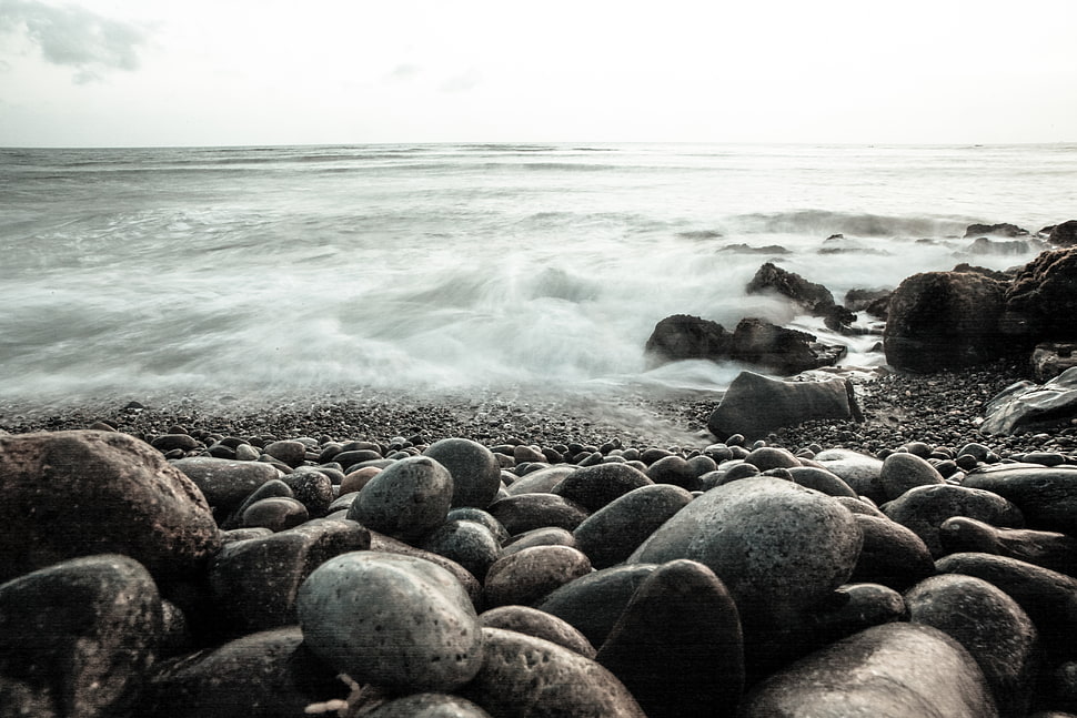 time-lapse photography of stones on seashore HD wallpaper