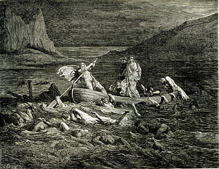 man on canoe painting, The Divine Comedy, Dante's Inferno, Dante Alighieri, Gustave Doré HD wallpaper