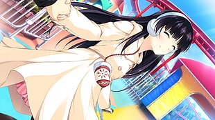 black haired anime character wearing beige coat HD wallpaper