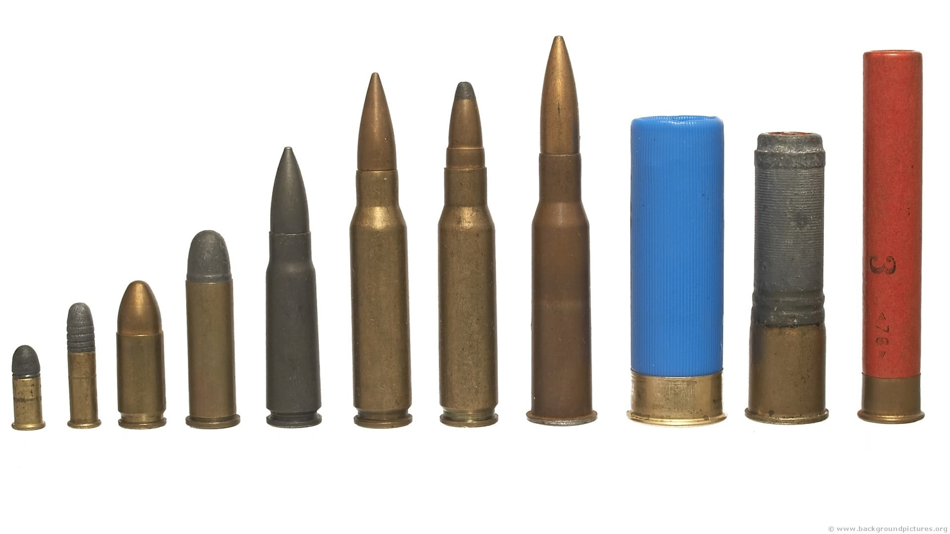 assorted gun bullets, ammunition, scale, 7.62, 9 mm