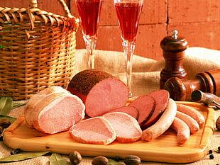 slice of ham and sausage on plate HD wallpaper
