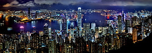 Aerial View of city during nightime HD wallpaper