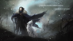 John Snow 3D wallpaper, Game of Thrones, direwolves, sword, quote HD wallpaper