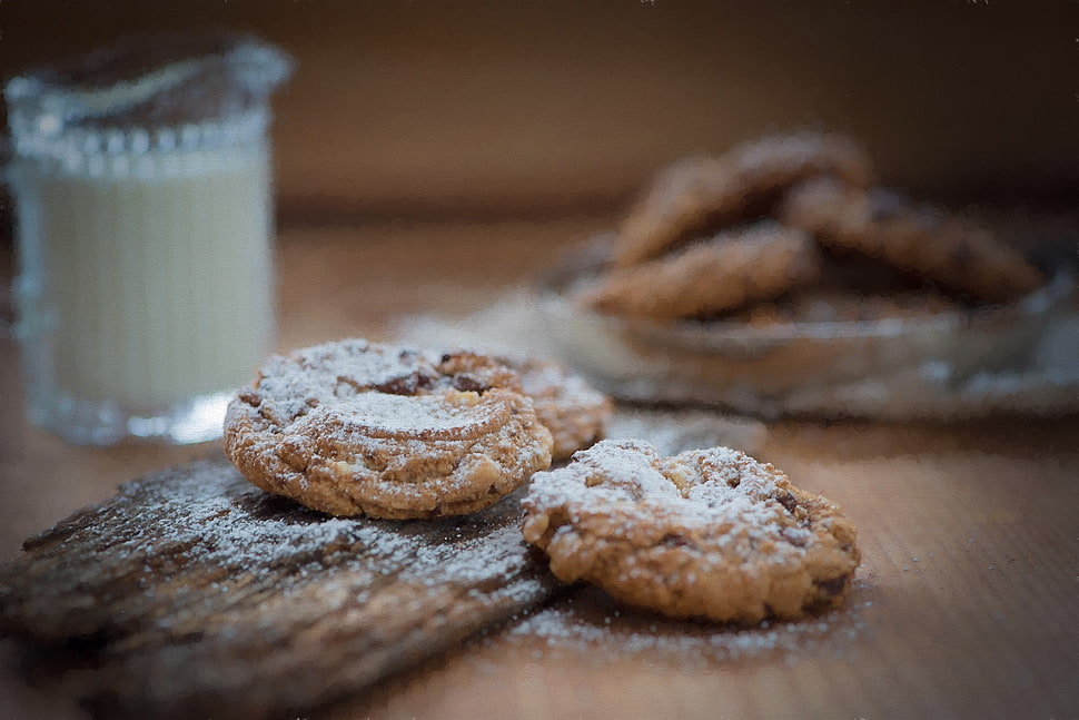 Selective Focus Photography Of Cookies Beside Clear Glass Mug Filled