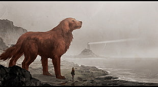 brown dog, dog, Clifford the Big Red Dog, beach, giant HD wallpaper