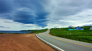 gray road under dark clouds, nature