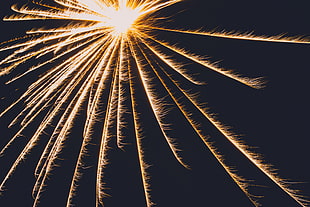 yellow firework, Light, Lines, Sparks