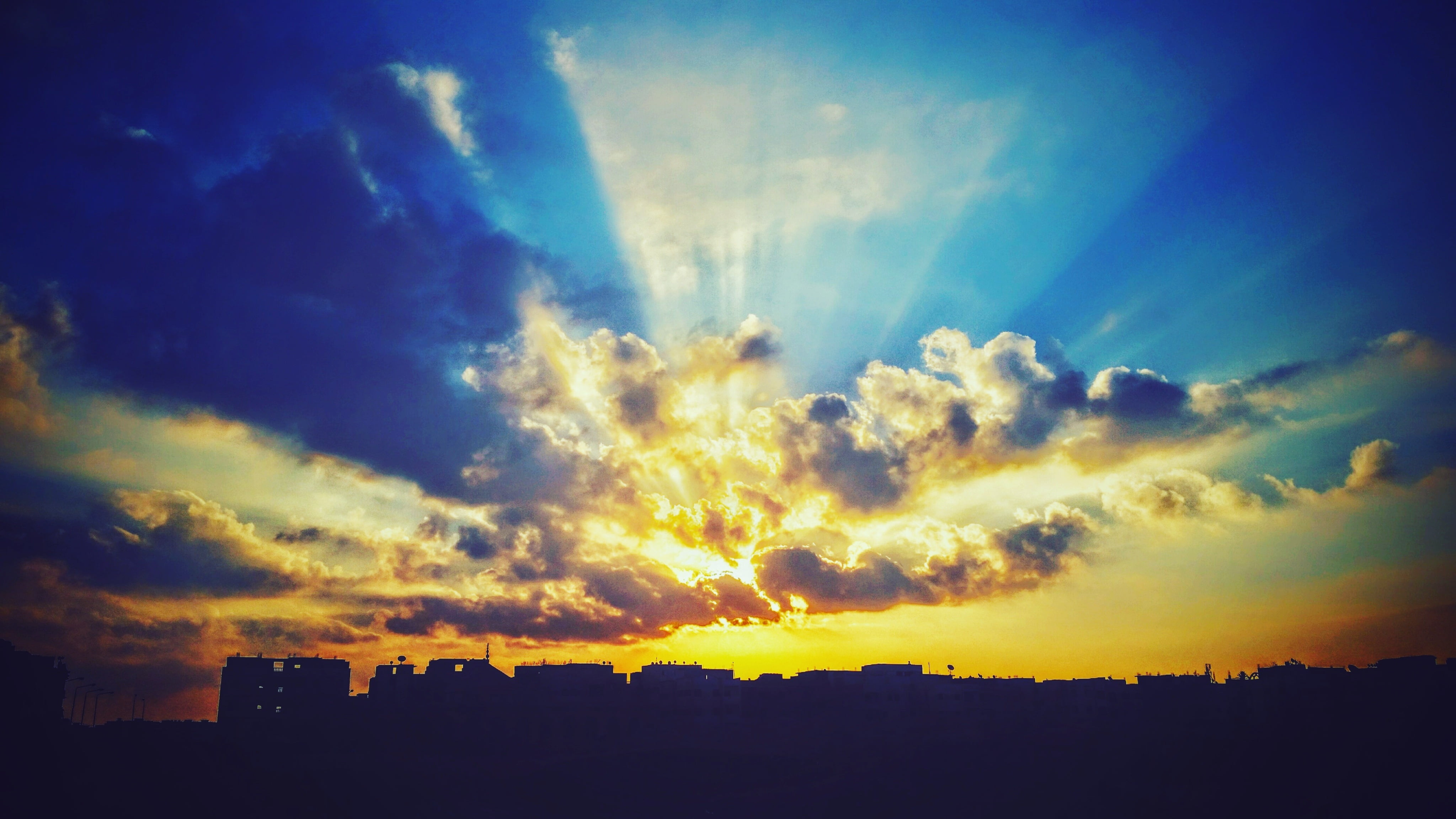 Sun rays, Sky, Clouds, Sunset