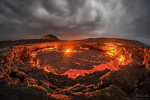 brown volcano, nature, landscape, clouds, Ethiopia HD wallpaper