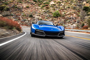 blue luxury car in time lapse photography HD wallpaper