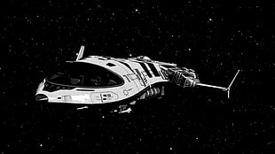white and black space craft poster, space, spaceship HD wallpaper
