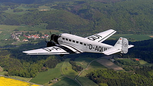 white and black D-Aqui plane, Junkers Ju 52/3m, Lufthansa, aircraft