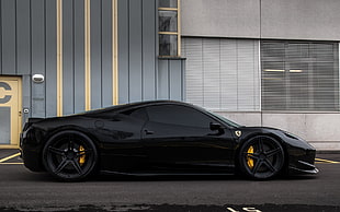 black coupe, car, Ferrari, Ferrari 458, black HD wallpaper