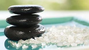 three round black stones, zen HD wallpaper