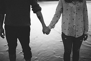 white button-up top, Hands, Couple, Bw