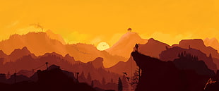 painting of mountains and trees, Firewatch, video games, landscape HD wallpaper