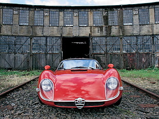 red Alfa Romeo car, old car, Alfa Romeo, 1967 33 Stradale HD wallpaper