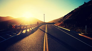 black asphalt road, road, sunlight, biker, landscape HD wallpaper