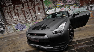 black coupe, Nissan GT-R, car