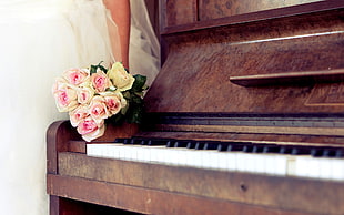 yellow and pink roses on piano HD wallpaper