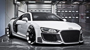 silver Mercedes-Benz sedan, Audi, white, Audi R8