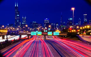 timelapse of vehicles, Chicago, highway, road, long exposure HD wallpaper