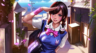black-haired female anime character, D.Va (Overwatch), Overwatch, video games, anime HD wallpaper