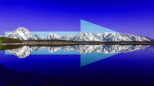 snow covered mountain, mountains, sea, lake, blue