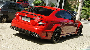 red coupe, Mercedes-Benz C63 AMG HD wallpaper