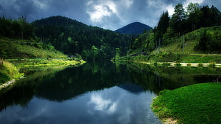 lake and green mountains, Austria, landscape, mountains, photography