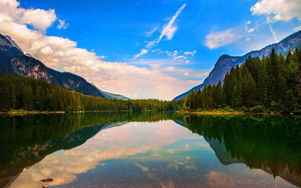 Body of water between mountains, nature, landscape, lake, reflection HD ...