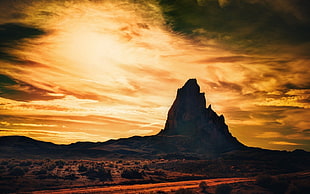 brown mountain during sunset, aliens, mountains, sunset, sunlight HD wallpaper
