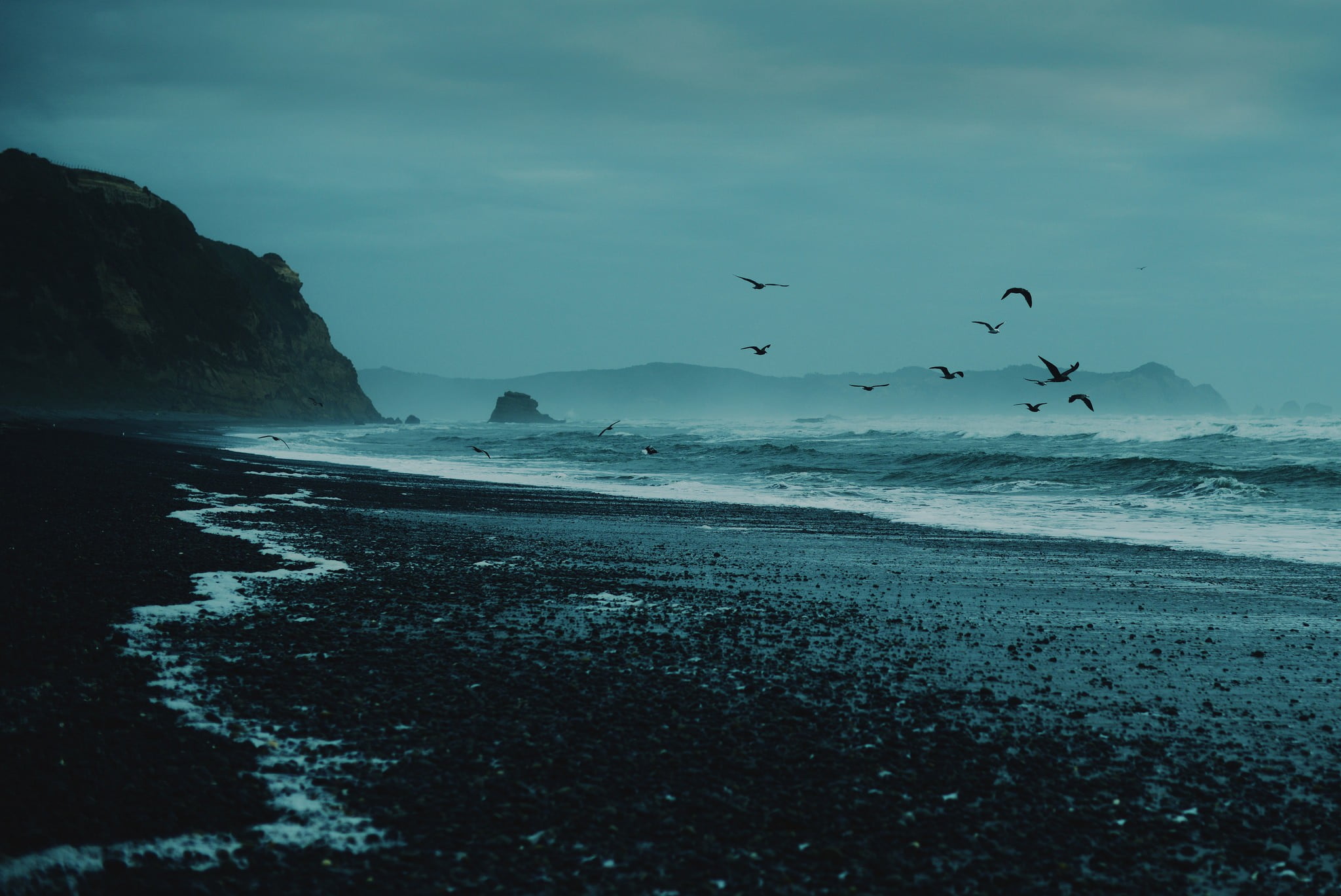 black stone, landscape, coast, nature